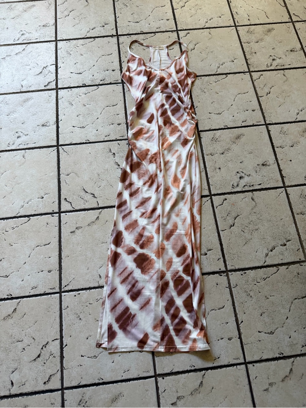 Tie-Dye Brown & Cream Maxi Slip Dress - Women